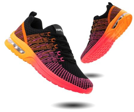 Basket Femme Chaussures de Course Sneakers Chaussures de Running Respirant Basket de Marche à Coussin d'air Chaussures Mode et Sport Fitness Légères N2 Orange EU 42
