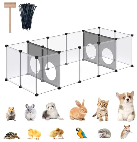 DINMO Rabbit Playpen, Guinea Pig Cages, Hamster Cages, Interesting Game Holes Design for Small Animal, Bunny, Ferret, Hedgehog, DIY, Expanded, Portable, Exercise Fence, 61.4 x 25.4 x 16.4 inches