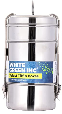 WG inc Grande boîte à bento indienne en acier inoxydable pour adultes - 4 compartiments pour le travail/bureau/camping - Passe au lave-vaisselle (4 niveaux)