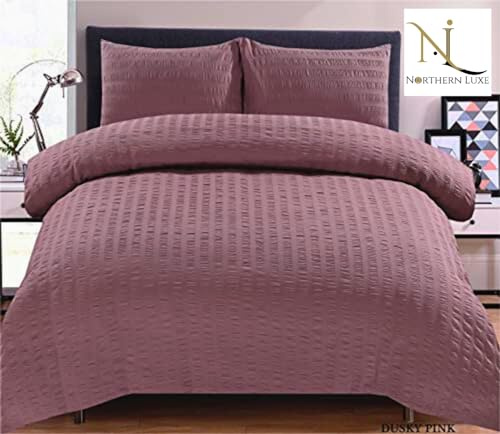Northern Luxe Seersucker Duvet Cover Sets Luxury Natural Microfiber Soft Cosy Easy Care Quilt Bedding Set with Pillowcases (King, Dusky Pink)