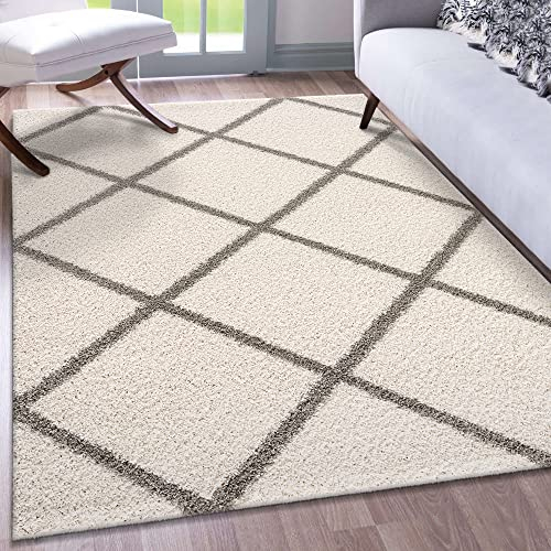 Impression Teppich Weicher Flächenteppich, Luxus Muster Teppich, Hochwertiger Schlafzimmerteppich, Wohnzimmerteppich, Küche - Creme, Größe:80x150 cm