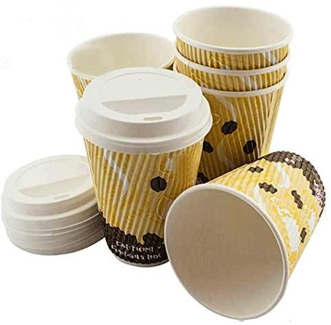 Zale Yardley Ripple Cups - Tazas de café desechables de 12 onzas con tapas para bebidas calientes y frías, vasos de papel reciclables de triple pared, a prueba de fugas e inodoros para el hogar,