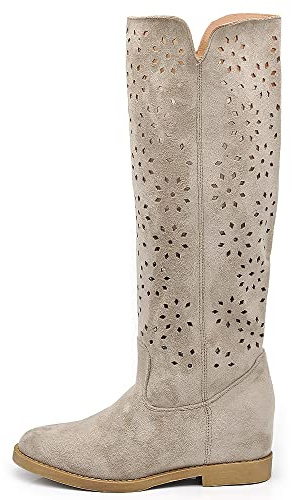 IF Fashion Damen Stiefeletten Keilabsatz innen perforiert Frühling Sommer Wildleder LY81-1, Ly81 1 Beige, 39 EU