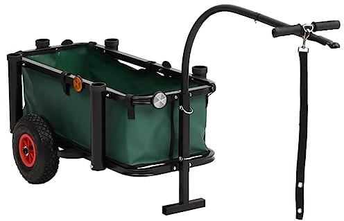 vidaXL Angelwagen mit Tasche, Handwagen für Angeln Campen, Campingwagen mit 2 Lufträdern 5 runden Rutenhaltern, Wagen Angel Trolley, Schwarz Stahl