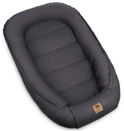 PIMKO Babynest Babynestchen für Baby Kuschelnest 2-seitig Babykokon für Säuglinge und Neugeborene Babynestchen 100% Baumwolle Nestchen geeignet für Zuhause 55 x 90 cm (Vulcano mit klappe)