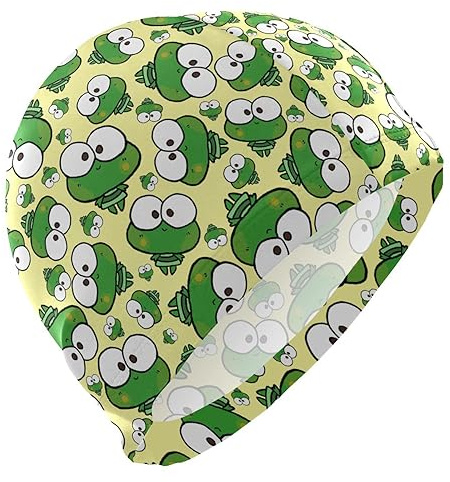 Dallonan Swimming Cap Unisex Adult Swim Cap Women Men Frogs Big Eyes Sitting on Water Polyester