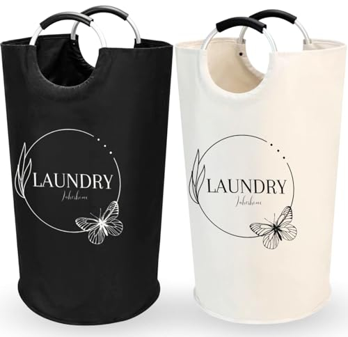 LAHER home Set 2 Cesti Portabiancheria Sporca, 90L e 2 Borse per capi delicati. Porta Biancheria Sporca per bagno, lavanderia, Tessuto Oxford. Cesto Portabiancheria Pieghevole Bianchi e Scuri.