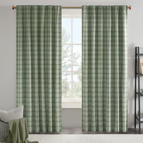 Madison Park Anaheim Cabin Plaid Curtain Window, Thermal Insulated Fleece Lining, Living Room Decor Room Darkening Drape for Bedroom, 1-Single Panel Pack, 50 x 84 Rod Pocket, Green