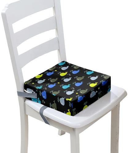 FANSU Kinder Sitzkissen Sitzerhöhung Stuhl, Karikatur Wal Druck Baby Kind Sitzkissen Quadrat Zerlegbar Kleinkinder Esszimmerstuhl ErhöHen Pad Esszimmer Boostersitze (32x32x8cm,schwarz 7)