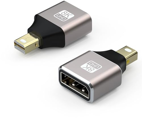 VMOJO 2er-Pack Mini-DP-Stecker auf DisplayPort-Buchse, 8K-Erweiterungskonverter, 8K@60Hz, 4K@144Hz, DisplayPort 1.4, bidirektionale Übertragung, DP auf Mini DisplayPort Adapter