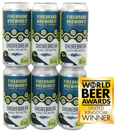 FIREBRAND BREWING Shorebreak Cornish Alcohol Free Hazy Pale Beer - Case of 6 x 440ml 0.5% Cans | Vegan Gluten Free 35 calories | Brewed In Cornwall