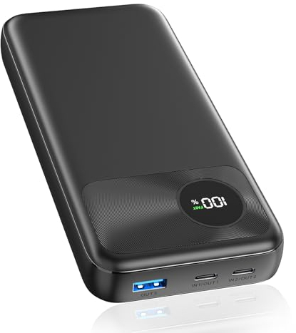 Batería Externa 20000mAh - A ADDTOP 22,5W Carga Rápida Powerbank 2 USB C Entrada&Salida 1 USB A Salida, Cargador Portátil PD3.0QC4.0 LED Digital y para Android iPhone 16 15 14 13 12 Tablets Noir