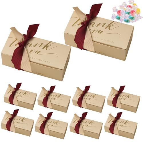 Godis-presentlådor, bröllopspresentaskar – 10 stycken presentlådor med rosett – små presentlådor, godis-förpackningslåda, godispåsar, festpresentlådor, kakor presentförpackning