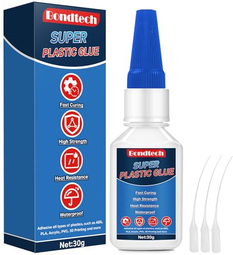 Plastic Glue 30g, Clear Superglue for Plastic, Instant Model Glue, for Miniatures, Model, PLA, 3D Printing, Acrylic, PVC, Waterproof, Heat-Resistant, with Anti-Clog Cap