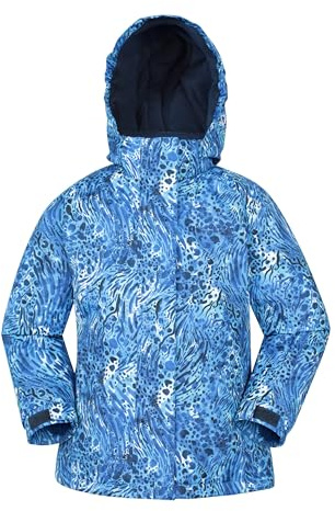 Mountain Warehouse Snowdrop Printed Kids Ski Jacket - Waterproof, Integrated Snowskirt, Detachable Hood, Adjustable Cuffs -Best for Snowboarding, Winter Sports Blue Kids Size 5-6 Years