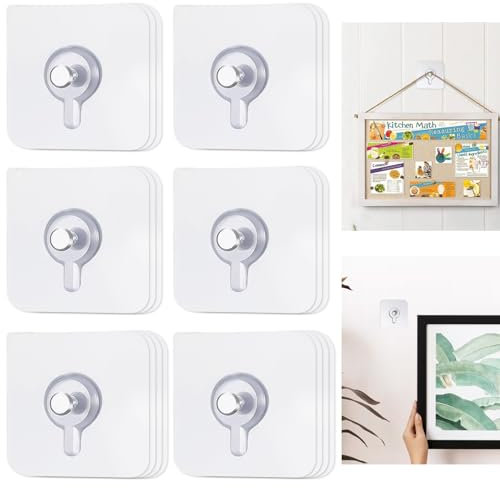 LECTNORE 20Pcs Picture Hooks, Self-Adhesive Picture Hangers No Drilling Adhesive Hooks for Hanging Pictures Transparent Picture Hooks No Nails for Pictures, Posters, Photo(Style 2)