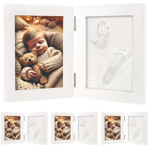 Your Design Bilderrahmen: 4er-Set Gipsabdruck-Sets, 2-tlg. Holzrahmen für Baby-Hand-& Fußabdruck (3D-Abdrücke, Babyabdruck)