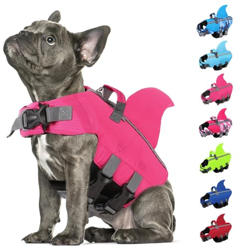 AOFITEE Hai Schwimmweste Hund Klein, Verstellbar XS Hundeschwimmweste Hai mit Rettungsgriff, Reflektierende Hunde Schwimmweste Hohe Flotation Dog Life Jacket Rettungsweste Kleine Hunde, Pink, XS