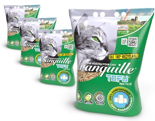 Tranquille - Litière Végétale pour Chat Agglomérante au Tofu Recyclé 4 litres - Lot de 4