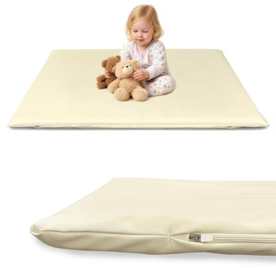 hoopyosms Tappeto Gioco per Bambini 127x127cm, Tappeto Spesso in PU Vegano Resistente all’Acqua per Neonati e Bambini, per Box, Gattonare & Baby Gym (Beige)