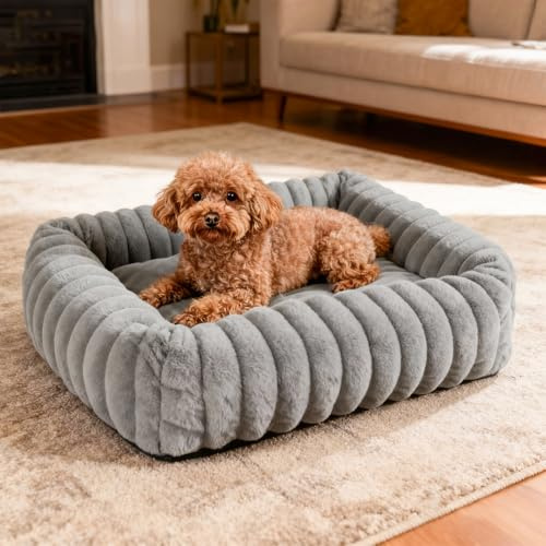 Leikurvo Cuccia per cani di taglia media, ortopedica, 63 x 53 x 18 cm, lavabile, con bordo alto, rettangolare, in pile, antiscivolo, per cani, colore: grigio