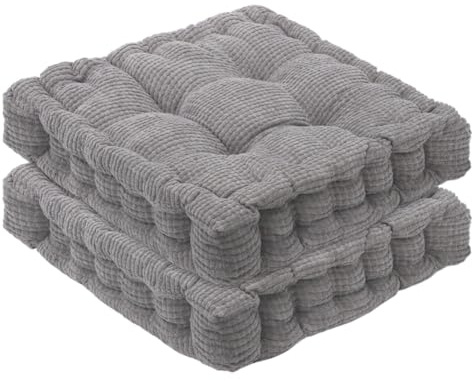 Uppsättning av 2 stolkuddar, sittdyna 40 x 40 cm för inomhus och utomhus, tjocka golvkuddar, stolsittdynor passar för hem, trädgård, kontor och bilsäten sittupphöjning (ljusgrå)