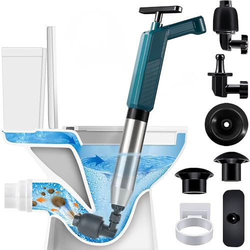 O OLAX 5-in-1 Rohrreiniger Druckluft, Abflussreiniger Pumpe mit Luftkompression & Druckanzeige, Pressluft Rohrreiniger mit 4 Saugnäpfen, für Toilette, Waschbecken, Dusche, Küche, Bodenablauf