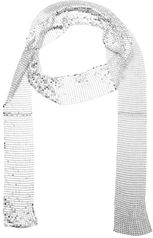 Hopzab Sparkle Scarf Metal Sequins Skinny Long Necktie for Women, Fashionable Ladies Neck Tie, Perfect Accessory for Wedding, Party & Formal Events(Sliver)