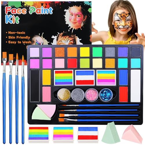 Sminkset för barn, 37 färger, vattenbaserad, kroppsmålning, färger för teatersmink, barnsminkset för flickor, för halloween, karneval, utklädning (37 färger)