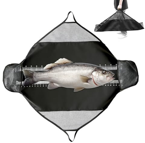 PORFOYO Tapis de réception avec mesure intégrée, 125x50cm Tapis de réception pour la pêche, Tapis de réception premium, Tapis de mesure avec poignées, Tapis pour carpe pour poisson prédateur, Ligne de