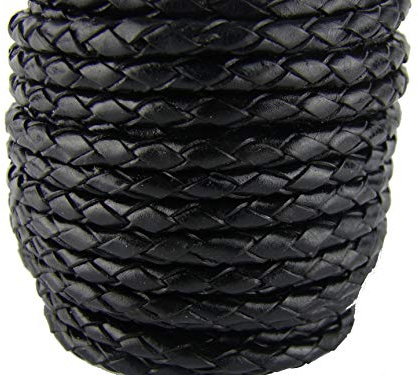 Corda in pelle intrecciata rotonda 4 mm. Nero 3 m. Lunghezza: a scelta