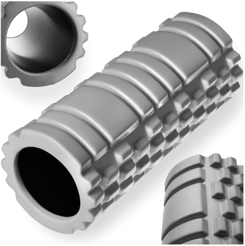 tectake® Foam Roller for Exercise & Deep Tissue Massage, Muscle Massage Roller in EVA Foam with Medium Hardness & 2-Zone Tread, Exercise Equipment for Fitness, Yoga, Pilates, Physical Therapy - Grey
