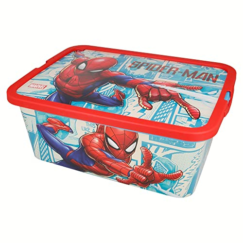 Stor Spiderman Storage Box Container with Click Lock Lid, For Kids, Bedroom, Playroom, Toys, BPA Free (13 Litre)