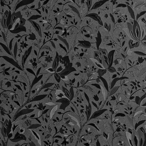 Total Blackout Window Film,100% Light Blocking Glass Door Film Etched Tulip,Room Darkening Window Cling,No Glue/Heat Control/Anti UV for Day Sleep & High Privacy,17.5In. by 78.7In.