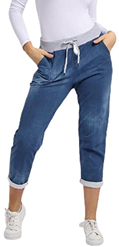 Crazy Girls Womens Plain Italian Floral Trousers, Dark Wash, SM (UK 8-10)