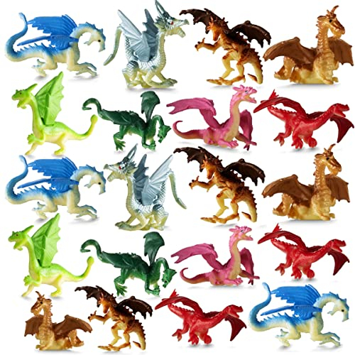 Bedwina Mini Dragon Toy Figures - (Pack of 36) 5cm (2in) Plastic Rubbery Dragon Figurines in Assorted Colours & Styles - Party Favours, Cupcake Toppers, Decorations & Piñatas
