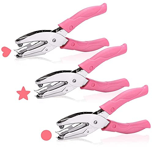 3 Pezzi Perforatore A Pinza, Pinze Perforatrice A Foro, Perforatrice Di Carta Metallica, Perforatore A Foro Singolo, Con Impugnatura Rosa, Per Realizzazione Di Album, Carta A4, 3 Forme Di Punzone