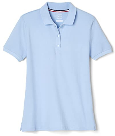 French Toast Women's and Juniors' Cotton Blend Stretch Pique Short Sleeve Polo Shirt, Light Blue, Small