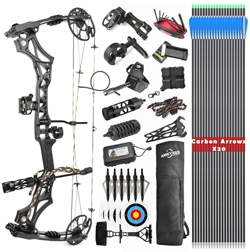 surwolf Compoundbogen Kit,Jagd und Ziel,Wurfarm, 30–70 lbs einstellbar,Zuglänge 19–30.5 Zoll,bis zu IBO 320 FPS Geschwindigkeit,Paket mit Bogenschießen Jagdzubehör (Schwarz)