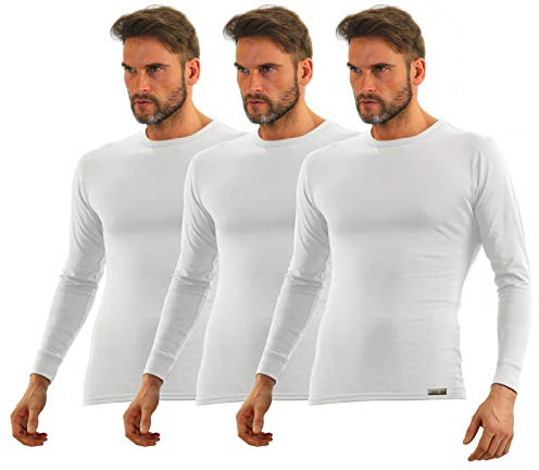Sesto Senso Herr undertröja långärmad paket med 3 termiska underkläder i bomull lätt funktionell T-shirt baslager topp, 3-pack – vit, 3XL