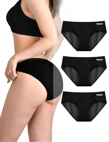TIICHOO Periodenunterschwäsche Starke Blutung Bequem Perioden Unterwäsche 3er Pack (XL, 3 Schwarz)