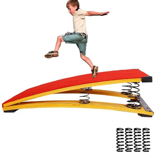 Trampolín de gimnasia de 4 muelles para entrenamiento de volteo de niños, trampolín curvo portátil, equipo de práctica de madera dura, trampolín elástico para entrenamiento de atletismo en casa