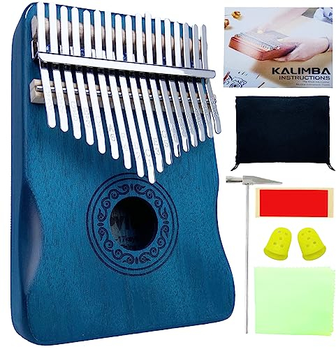 YEPVIE Kalimba Daumenklavier - Professionelles Instrument Mit Lernpaket, 17 Schlüssel, Mahagoni Thumb Piano für Kinder, Erwachsene (Blua)