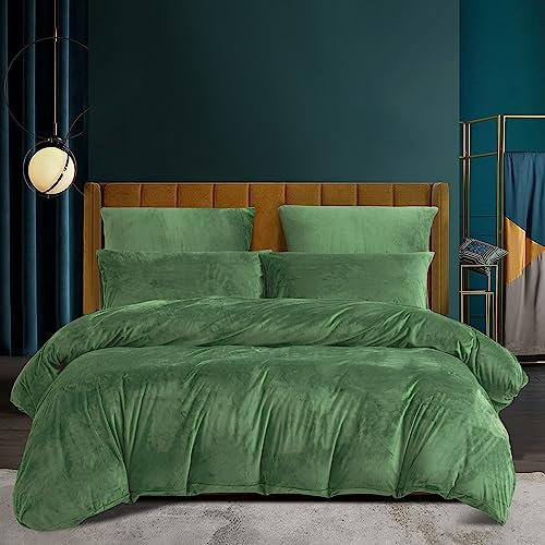 Samt Warme Bettwäsche 220x240 Grün Salbeigrün Winter Thermo Fleece Plüsch Flausch Nicki Warme Wende Bettwäsche Set Cashmere Touch Thermofleece Weich Kuschelig Teddy Plüsch Bettbezug Set Wintermotiv