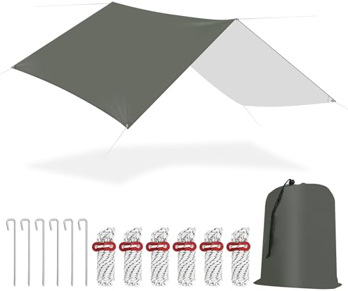 WOLTU Zeltplane Wasserfest 3x3m Sonnenschutz SPF 50+, Outdoor Tarp Ultraleicht Schutzplane, Zeltunterlage mit Ösen, Camping Plane Regenschutz, mit Seilen Erdnägeln, für Wandern Picknick Hängematte