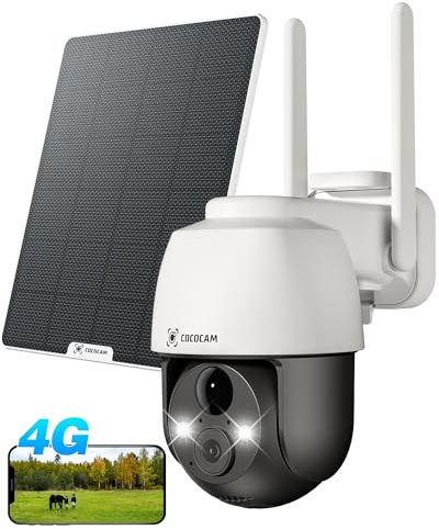 COCOCAM 4G LTE Überwachungskamera mit SIM Karte Aussen, 2K PTZ Kamera Outdoor mit KI-Erkennung 10000mAh Akku SIM-Karte Enthalten Funktioniert mit Alexa