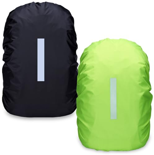 Kunoli 2 StüCk RegenhüLle Rucksack, Rucksack Regenschutz mit Reflexstreifen, Wasserfester Rucksack Cover Schulranzen Regenschutz füR Fahrradtasche, Backpack Rain Cover füR Wandern,Camping (A, M)