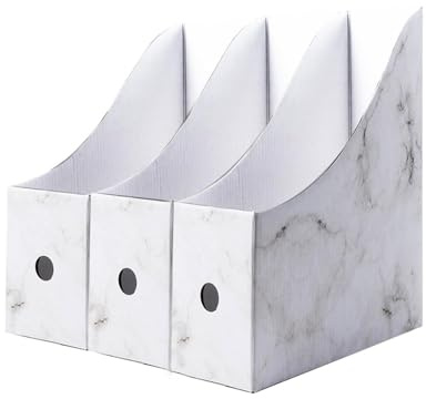 27x27x26cm Marbling Cardboard File Organizer, 3 Pack Desktop File Holder, Cardboard File Rack With Labels, Foldable A4 Folder Holder,Mag-azine Storage Box,Magaz-ine File Holder, Desktop File Organizer