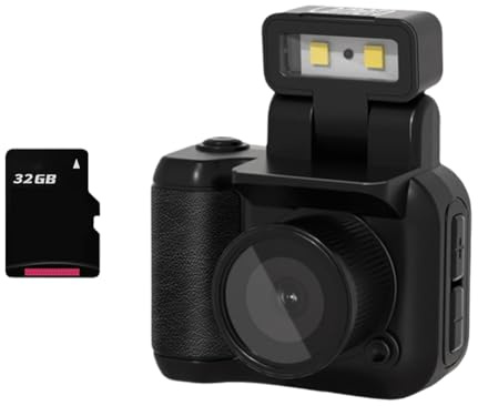 Qussedser Mini SLR-stil kamera Cmos 32 GB med ficklampa och laddningsdocka bärbar videoinspelare DV 1080P med LCD-skärm A