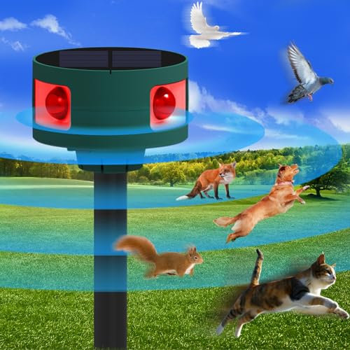 Cat Repellent,Cat Scarers for Gardens Ultrasonic Solar Animal Repellent Fox Deterrents 360 ° squirrel repellent Cat Deterrent with LED Flash Light & 4 Modes for Garden Yard Lawns Cats Dog Fox